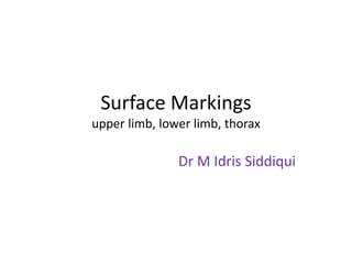Surface Markings
upper limb, lower limb, thorax
Dr M Idris Siddiqui
 