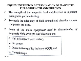 EQUIPMENT USED IN DETERMINATION OF MAGNETIC
FIELD STRENGTH AND DIRECION
 