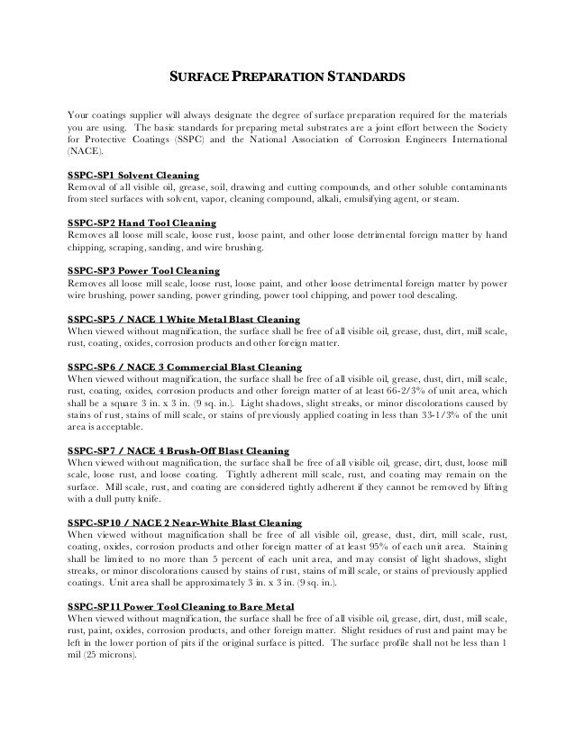 Surface preparation standards