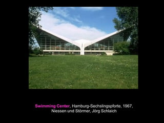Zarzuela Racecourse Grandstand,
Madrid, 1935, Eduardo Torroja,
Carlos Arniches Moltó, Martín
Domínguez Esteban Arch, Eduardo
Torroja Struct Eng: overhanging
hyperboloidal sectors
 