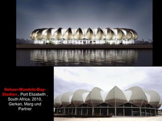 The prestress force must be large enough to keep the surface in
tension under any type of loading, preventing any portion of the
skin or any other member to slack because the compression
being larger than the stored tension. In addition, the magnitude of
the initial tension should be high enough to provide the necessary
stiffness, so that the membrane deflection is kept to a minimum.
However, the amount of pretensioning not only is a function of the
superimposed loading but also is directly related to the roof shape
and the boundary support conditions. The prestress required to
maintain stability of the fabric membrane, depending on the
material and loading, is usually in the range of
25 to 50 lb/in (44 to 88 N/cm).
Flexible structures do not behave in a linear manner, but resist
loads by going through large deformations and causing the
magnitude of the membrane forces to depend on the final position
in space.
 