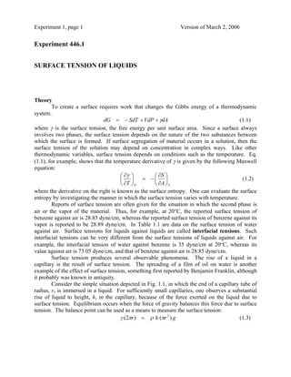 Surface tension of liquids using capilary tube | PDF
