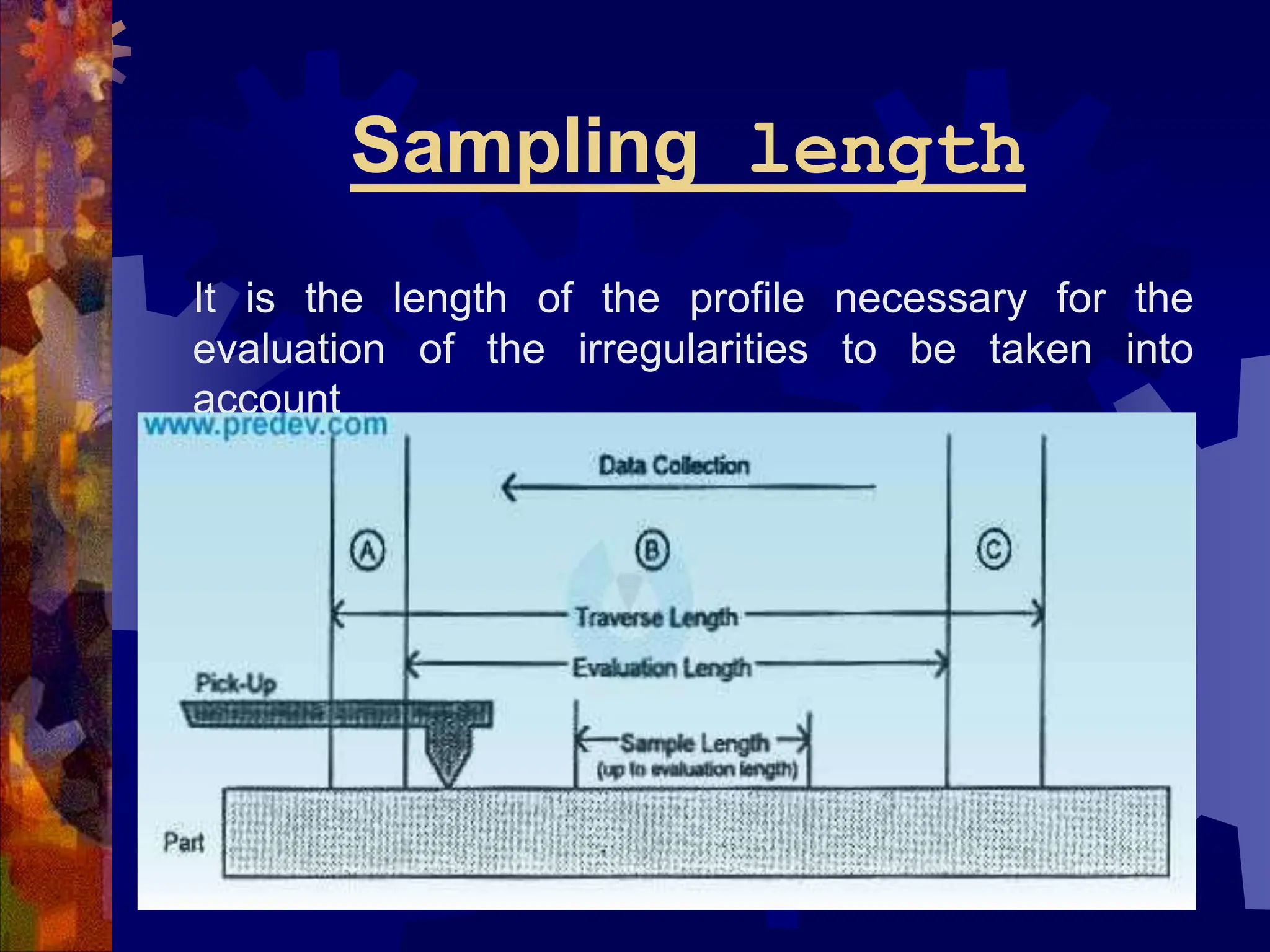Sampling length
It is the length of the profile necessary for the
evaluation of the irregularities to be taken into
account
 