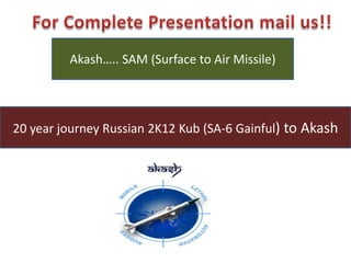 Akash….. SAM (Surface to Air Missile)




20 year journey Russian 2K12 Kub (SA-6 Gainful) to Akash
 