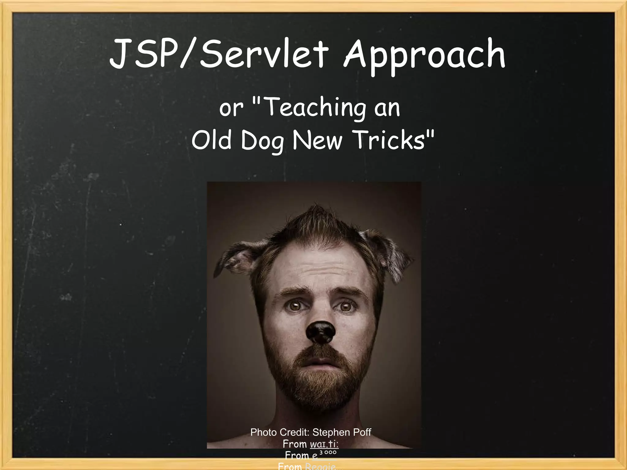 JSP/Servlet Approach or &quot;Teaching an  Old Dog New Tricks&quot; Photo Credit: Stephen Poff 