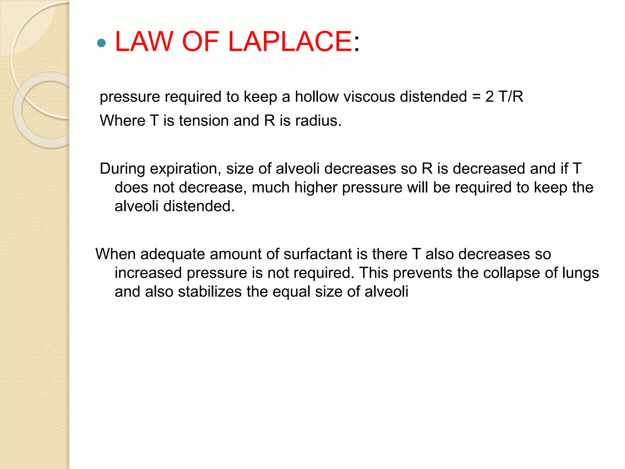 Surfactant & compliance, LAW OF LAPLACE, Work of Breathing (the guyton