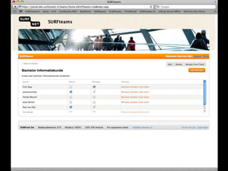 Create Coherence SURFfederatieSAML SURFteams (grouper) OpenSocial Collaboration tools+=++