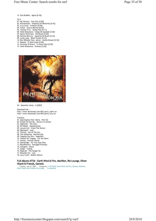 Free Music Center: Search results for surf                                                          Page 35 of 58



  13. Soul Buddha - Agora [6:36]

  CD 2
  01. Mo' Horizon - Foto Viva [7:06]
  02. Kitchentools - Simphony Of Memories [6:43]
  03. A La Carte - Funkster [5:04]
  04. Timax - Azucra Morena [6:02]
  05. Tilmann H hn - Samba Pati [5:11]
  06. Hotel Bossanova - Chega De Saudade [4:26]
  07. Mystic Diversions - Rumbrazil [5:02]
  08. Daniela Mercury - Aquarela Do Brazil [4:34]
  09. Lucky Loop - Miami Sunset [5:33]
  10. Ron Wheeler Feat. Janice - Gentle Breeze [5:52]
  11. Buballa - El Sofa-Cama [4:20]
  12. Vincenzo & Rivera - Tu Estas Fatal [5:05]
  13. Hotel Bossanova - Emocao [3:26]




  VA - Beautiful voices - II [2007]

  Download link :-
  http://www.shareonall.com/BV2.part1_wxfw.rar
  http://www.shareonall.com/BV2.part2_lchy.rar

  Tracklist:
  01. Apocalyptica feat. Marta - How Far
  02. Echoes Of Eternity - Voices In A Dream
  03. Nightwish - The Siren
  04. Bif Naked - Abandonment
  05. Lacuna Coil - Enjoy The Silence
  06. Moonspell - Luna
  07. Therion - Son Of The Sun
  08. The Gathering - Shortest Day
  09. Tapping The Vein - Sugarfalls
  10. Theatre Of Tragedy - Let You Down
  11. Sirenia - Sirenian Shores
  12. Edenbridge - For Your Eyes Only
  13. Bloodflowerz - Damaged Promises
  14. Atargatis - Selina
  15. Sengir - Calling
  16. Regicide - The Hanger-On
  17. Beautiful Sin - Lost
  18. Luca Turilli - Mother Nature


  Full Albums #726 - Earth Wind & Fire, Marillion, Rio Lounge, Oliver
  Shanti & Friends, Genesis
      Tuesday, July 31, 2007     Categories: 1 SKY BLUE, Earth Wind and Fire, Genesis, Marillion,
  Oliver Shanti and Friends, Rio Lounge     0 comments




http://freemusiccenter.blogspot.com/search?q=surf                                                      28/8/2010
 