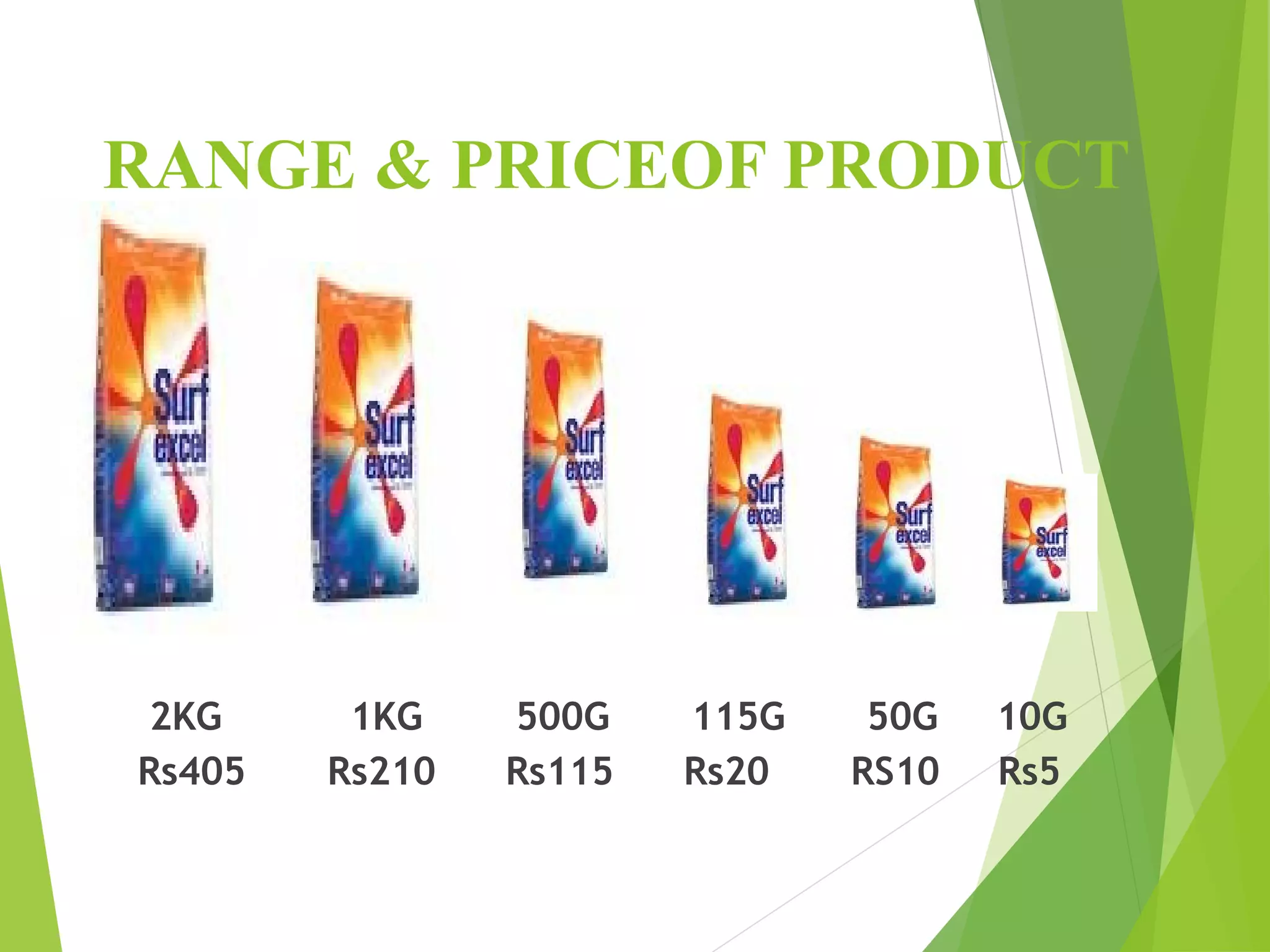 RANGE & PRICEOF PRODUCT
2KG 1KG 500G 115G 50G 10G
Rs405 Rs210 Rs115 Rs20 RS10 Rs5
 