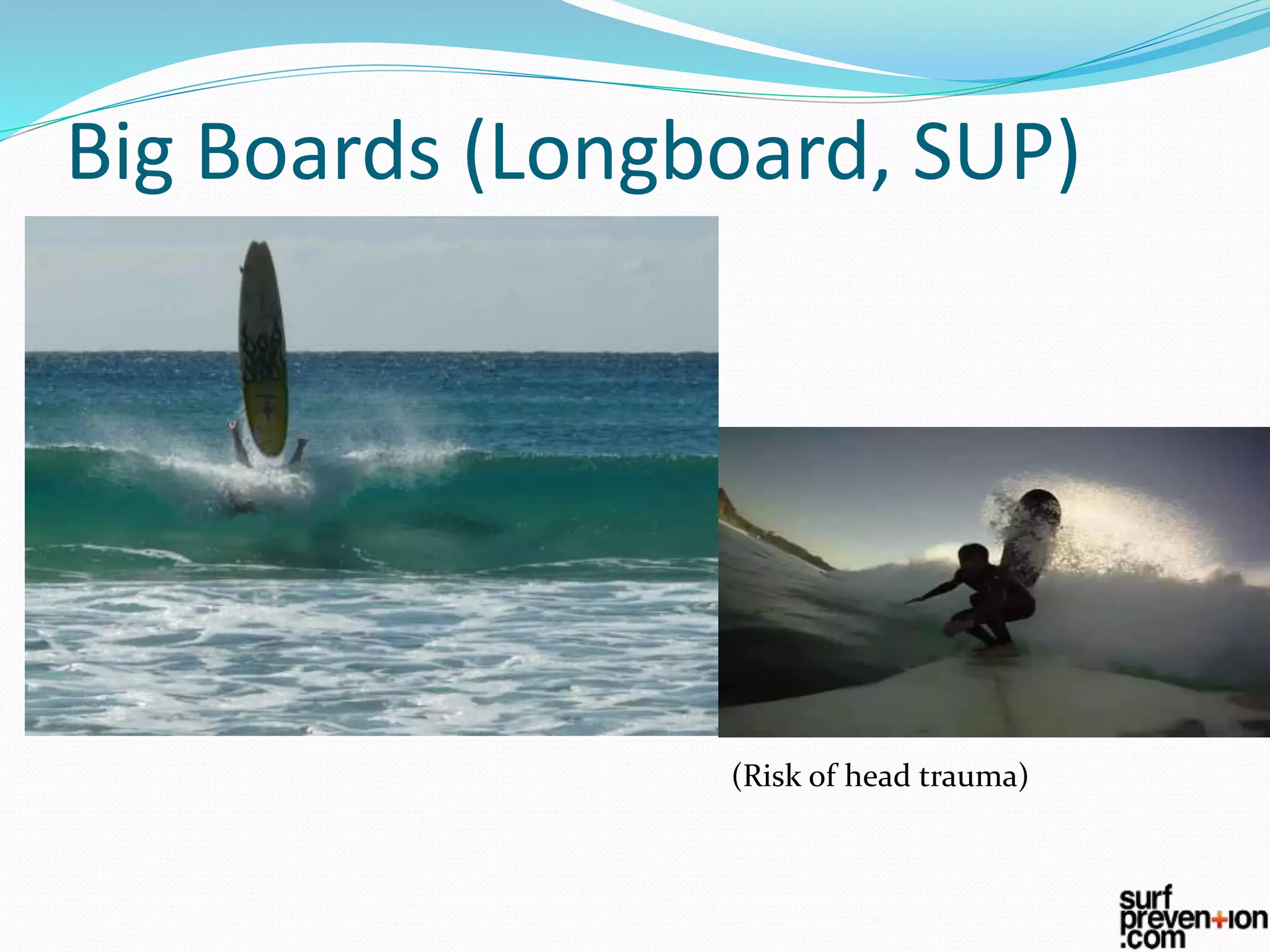 Big Boards (Longboard, SUP)
(Risk of head trauma)
 