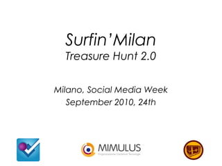 Surfin’Milan
Treasure Hunt 2.0
Milano, Social Media Week
September 2010, 24th
 
