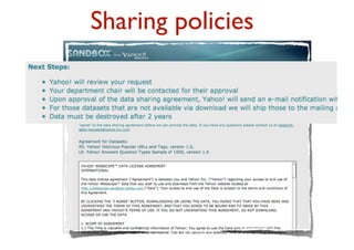 Privacy solutions
1.Privacy as conﬁdentiality
  Information services that minimizing, secure or
  anonymize the collected information

2.Privacy as control
  Identity Management Systems (IDMS),
  with access control rules




                          12
 