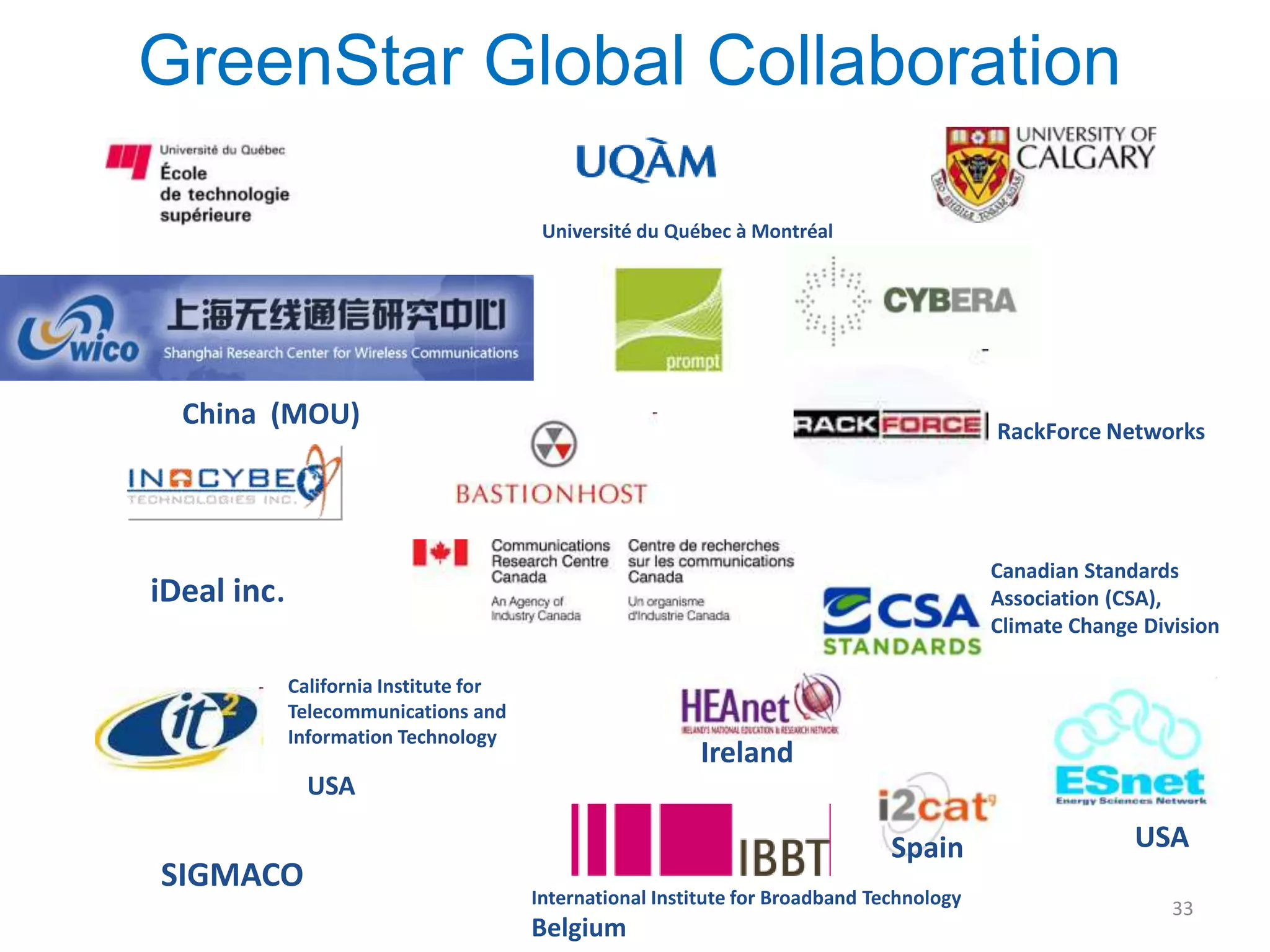 How it will be achieved:GreenStar uses virtualization technologies to allow the nodes in a network (both hosts and network devices) to change its location based on renewable energy availability (hydro, solar, wind).MANTICORE (Europe) and GSN will collaborate in a joint experimentation to identify and try to address the issues of having the nodes in the network powered by unreliable power sources. MANTICORE and GSN will use a joint infrastructure, with some nodes powered by renewable energy sources, to experiment with and validate the scenarios identified by both projects. 28Carbon neutral infrastructures     Use (IaaS) services to contribute to the research performed in the GreenStar Network (GSN) project to enable carbon-neutral infrastructures.