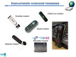 Skytel modem
Unitel Live modem
Mobinet modem
Gmobile modem
 