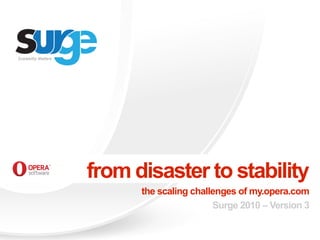 from disaster to stability
      the scaling challenges of my.opera.com
                       Surge 2010 – Version 3
 