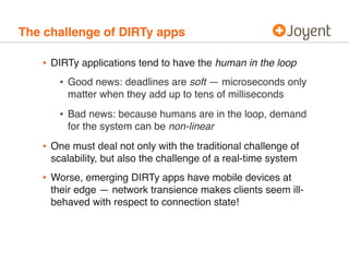 The challenge of DIRTy apps

   • DIRTy applications tend to have the human in the loop
      • Good news: deadlines are s...