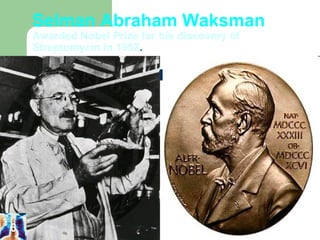 Selman Abraham Waksman 
Awarded Nobel Prize for his discovery of 
Streptomycin in 1952. 
6 
 