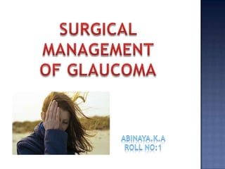 SURGICAL MANAGEMENT OF GLAUCOMA Abinaya.k.a Roll no:1 