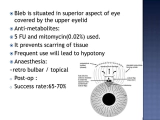 goniotomyDone when cornea is clear or the angle can be visualised.Mech:Incision of obstructing trabecular meshworkDirect conduit between AC & schlemm canalBarkangoniotomy knife