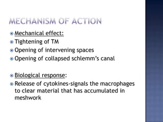 Pre-operatively:The eye should be free from inflammationIop should not be too highIt should not be end stage glaucoma