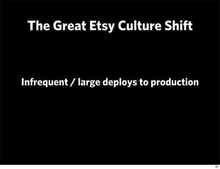 The Great Etsy Culture Shift



Infrequent / large deploys to production




                                           62
 