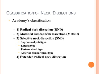 CLASSIFICATION OF NECK DISSECTIONS
63
• Medina classification (1989)
– Comprehensive neck dissection
• Radical neck dissec...