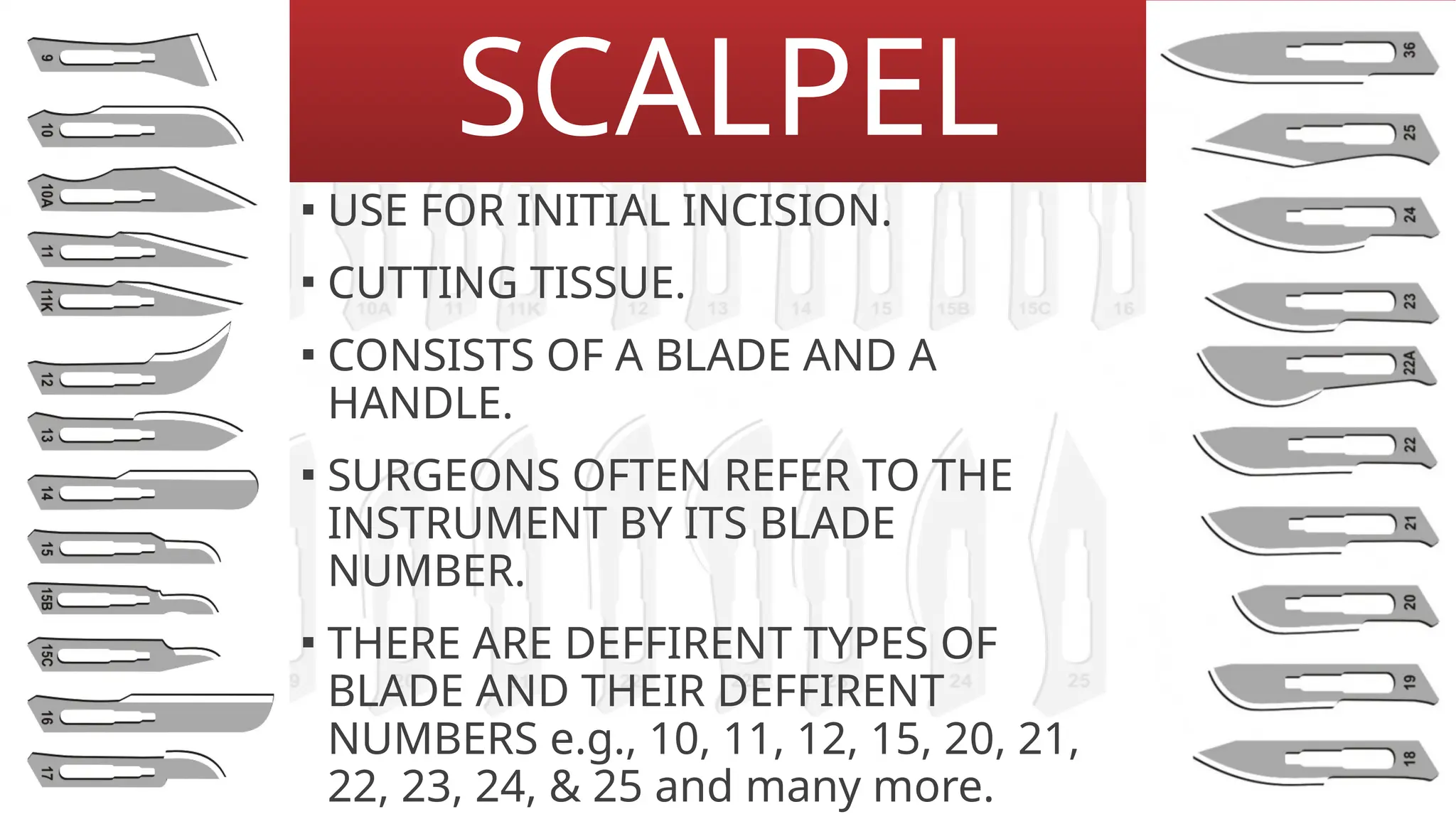 ALL TYPES SURGICAL BLADES SIZE AND USES PPTX
