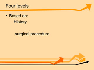 Four levels  Based on: History surgical procedure 