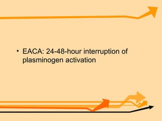 EACA: 24-48-hour interruption of plasminogen activation 
