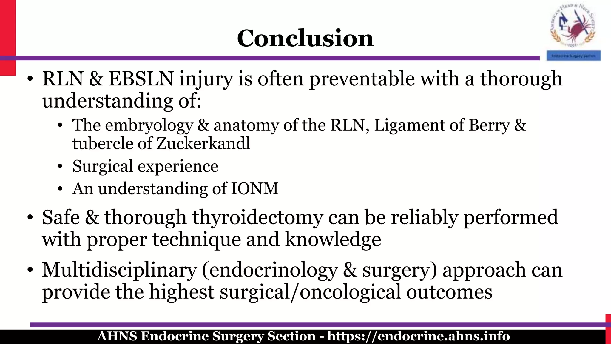 Surgical management of the recurrent laryngeal nerve in thyroidectomy ...