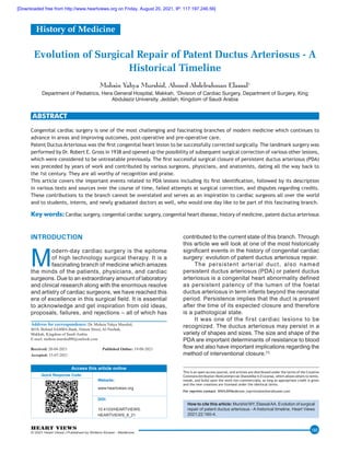 Surgical repair of patent ductus arteriosus history timeline | PDF