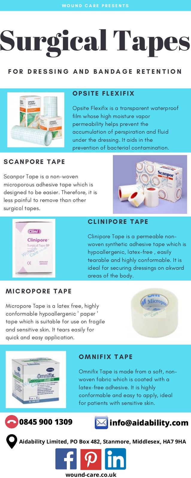 Surgical Tapes for Dressing and Bandage Retention