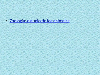 • Zoología: estudio de los animales
 