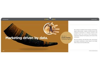 Corporate Proﬁle
| 12
We combine insightful brand strategy, technology,
digital eﬀectiveness, creative communication and
engaging experience in helping startups and
brands chart the course from awareness,
acquisition, retention and loyalty in the minds of the
consumers .
We love bending and blending data, technology
and digital marketing in clever ways to do things
faster, leaner and more eﬀectively.
We are a
Growth Hacking
Marketing AgencyMarketing driven by data.
www.surkreo.com
Growth Hacking Marketing
 