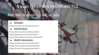 @aysunakarsu @searchdatalogy #webcampday
Les types des certificats TLS
■ Simple
https://www.premieresiteweb.fr
■ Générique...