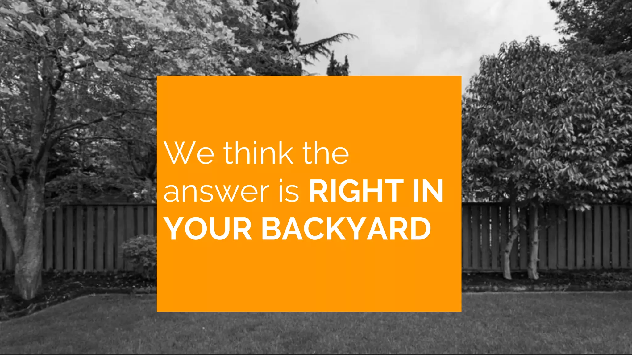 We think the
answer is RIGHT IN
YOUR BACKYARD
 