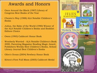 Awards and Honors<br /><ul><li>Once Around the Block (1987) Library of Congress Best Books of the Year