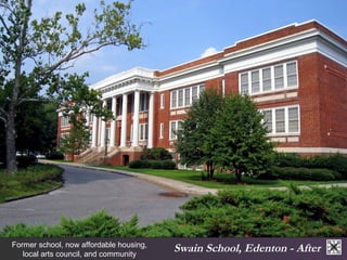 Swain Former school, now affordable housing, School, Edenton - After 
local arts council, and community 
auditorium. 
 