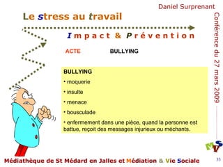 BULLYING ACTE BULLYING moquerie insulte menace bousculade enfermement dans une pièce, quand la personne est battue, reçoit des messages injurieux ou méchants.  