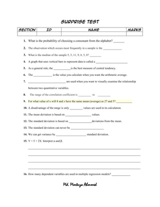 Exam Questions on Basic Statistics | DOCX