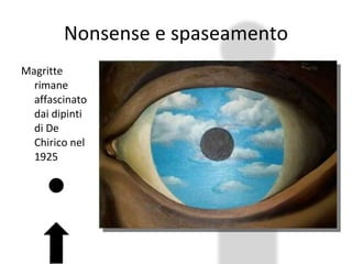 Nonsense e spaseamento Magritte rimane affascinato dai dipinti di De Chirico nel 1925 