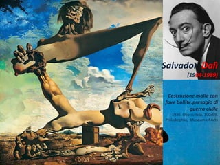 Salvador Dalì
(1904-1989)
Costruzione molle con
fave bollite:presagio di
guerra civile
1936. Olio su tela, 100x99.
Philadelphia, Museum of Arts
 