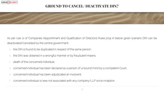 GROUND TO CANCEL/ DEACTIVATE DIN?
3
As per rule 11 of Companies (Appointment and Qualification of Directors) Rules,2014 in...
