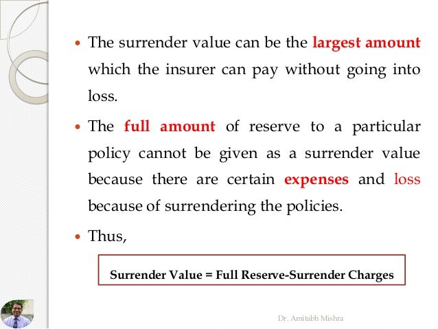 Surrender Value in Life Insurance by Dr. Amitabh Mishra