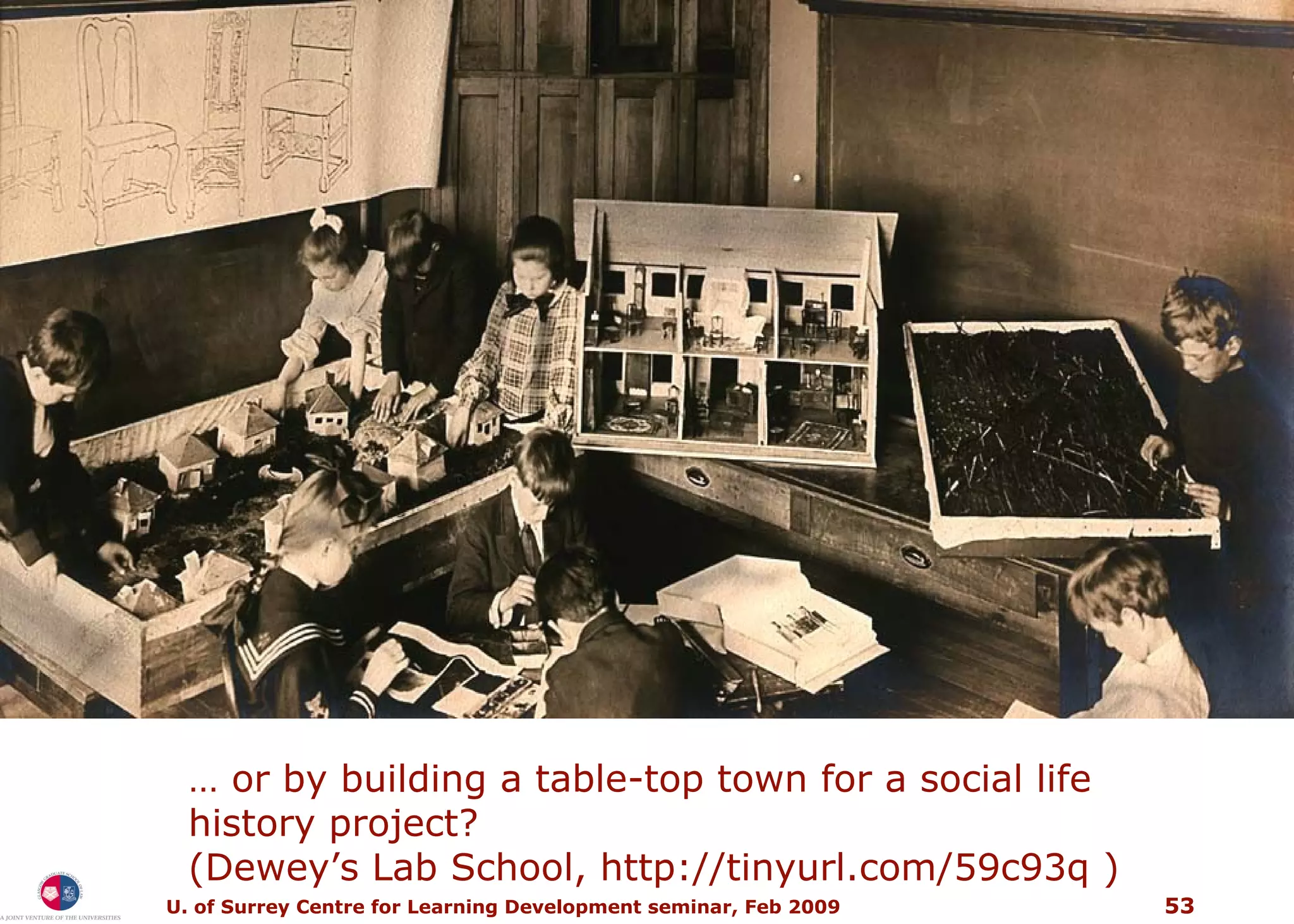 …  o r by building a table-top town for a social life  history project? (Dewey’s Lab School, http://tinyurl.com/59c93q ) 