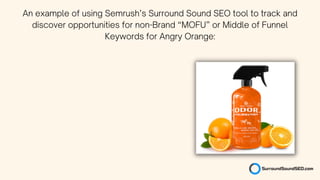An example of using Semrush’s Surround Sound SEO tool to track and
discover opportunities for non-Brand “MOFU” or Middle of Funnel
Keywords for Angry Orange:
 