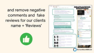 and remove negative
comments and fake
reviews for our clients
name + 'Reviews'
 