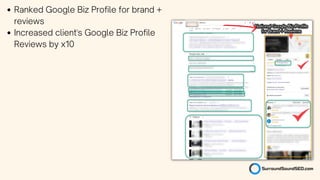 Ranked Google Biz Profile for brand +
reviews
Increased client's Google Biz Profile
Reviews by x10
 