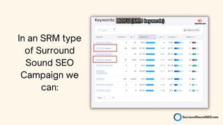 In an SRM type
of Surround
Sound SEO
Campaign we
can:
 