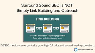 SSSEO metrics can organically grow high DA links and earned media promotion.
Surround Sound SEO is NOT
Simply Link Building and Outreach
 
